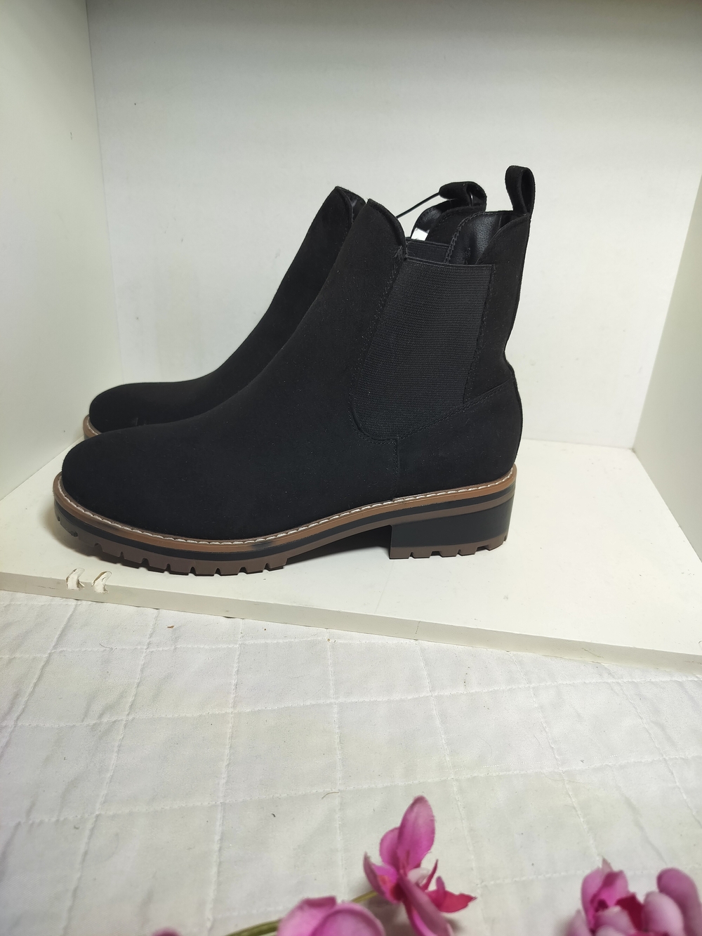 Kensie Black Suede Chelsea Lug Booties - Picture 4 of 7